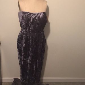 Mink Grey Crushed Velvet Strapless w/ Pockets. NEW